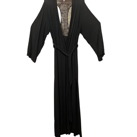 Savage X Fenty S/M Robe Exclusive CLF Racerback Long Sleeve Robe Caviar Black - Picture 3 of 16